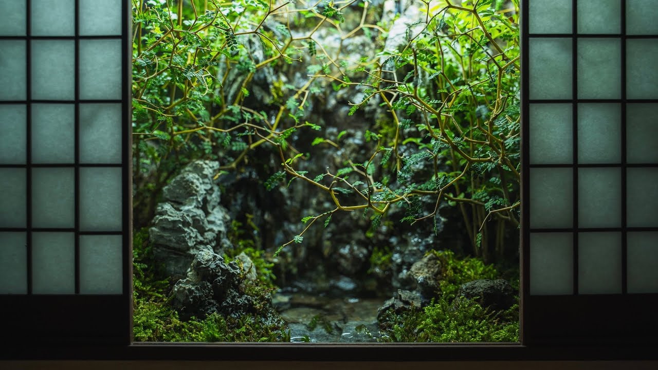 Waterfall View from a Forest Cabin