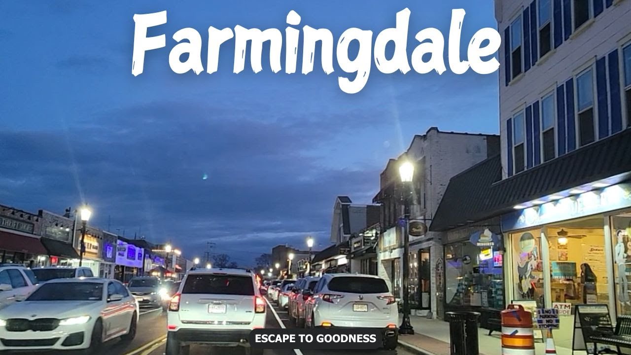 New York Village Life - Farmingdale - Long Island - 4K Night Drive