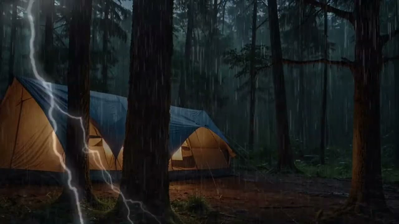 Overnight in a tent | Heavy thunder and rain sounds over the tent