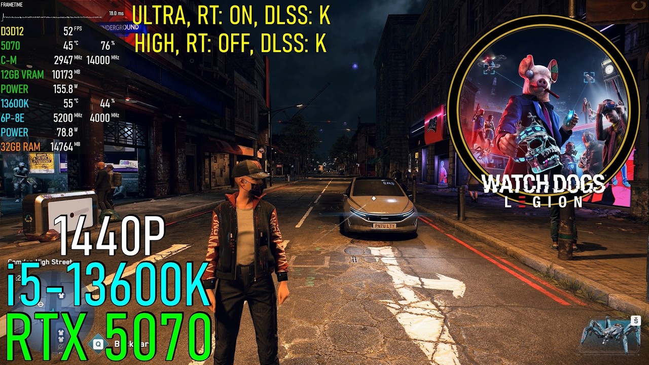 Watch Dogs Legion: RTX 5070 OC | ULTRA, RAY TRACING, DLSS: K | 1440P