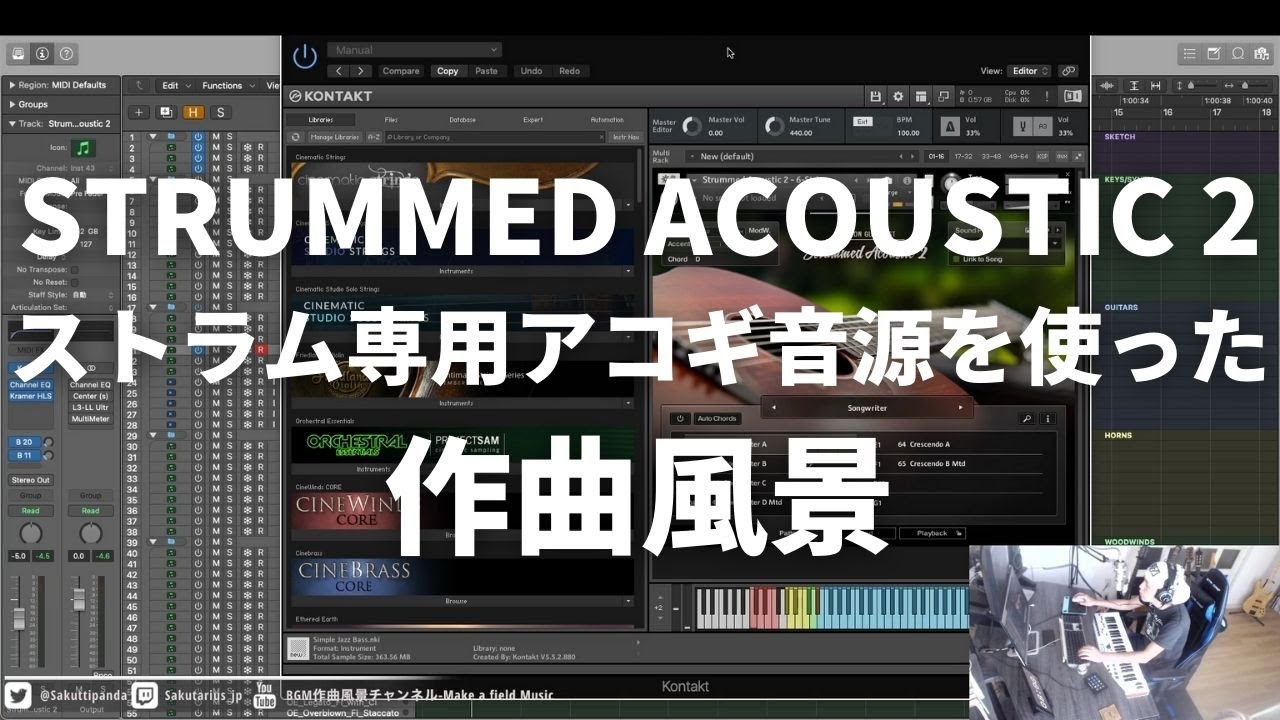 【作曲風景】ストラム専門のアコギ音源 STRUMMED ACOUSTIC 2を使って作曲してみた【DTM】