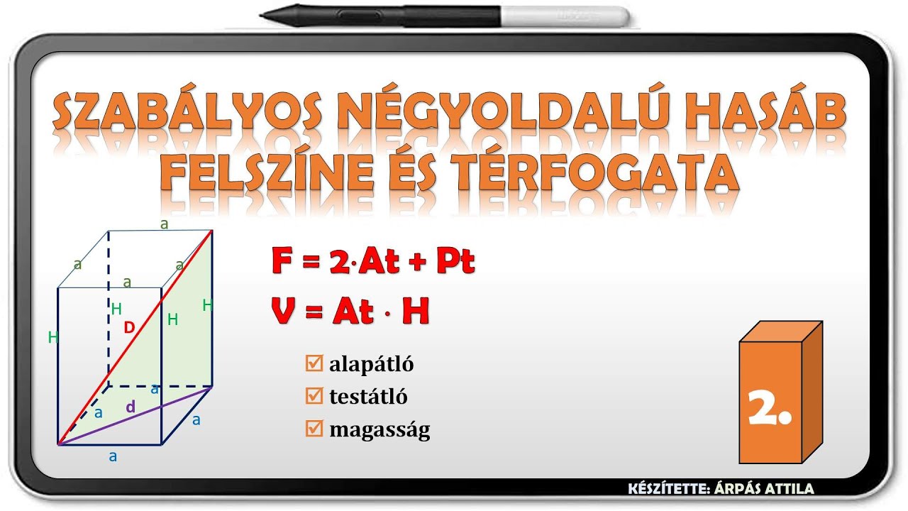 SZABÁLYOS NÉGYOLDALÚ HASÁB FELSZÍNE ÉS TÉRFOGATA (2. TÍPUS)