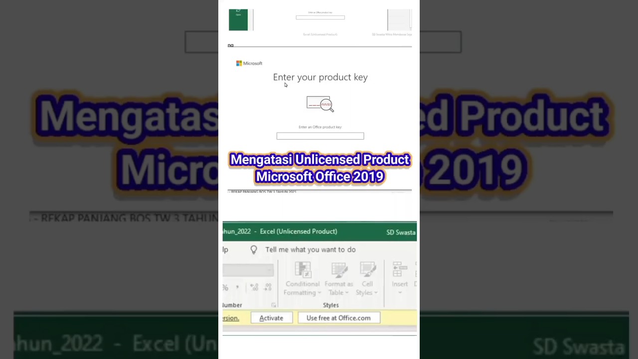Mengatasi Unlicensed Product & Enter Your Product Key di Microsoft Office 2019 #belajarexcel #excel