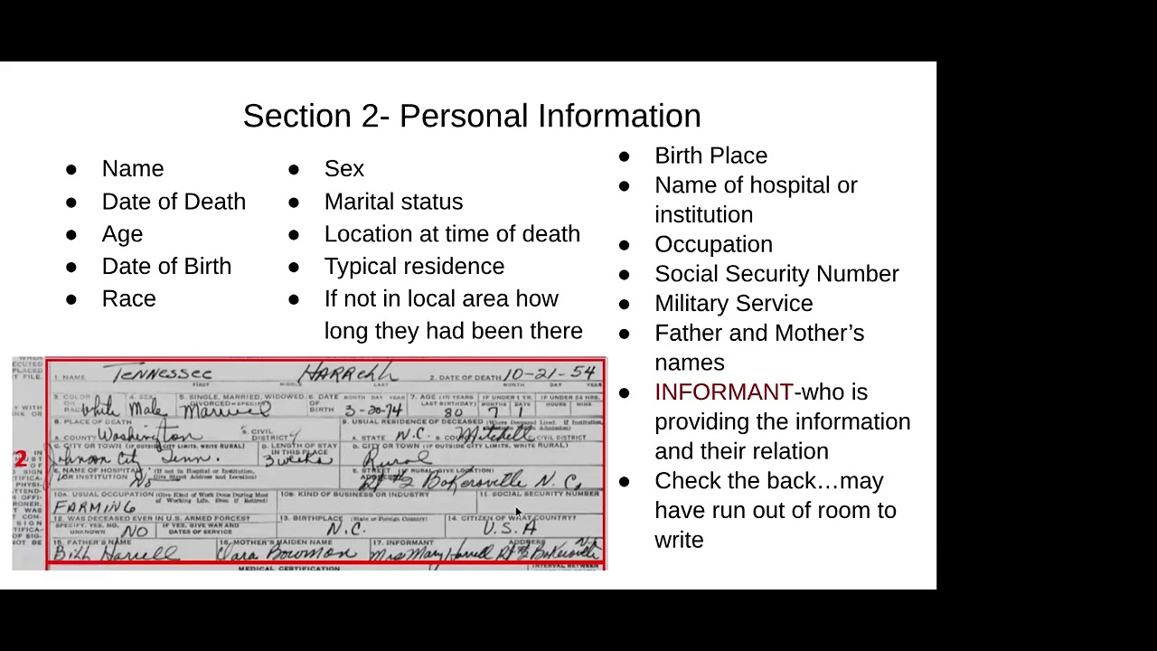 Genealogy Basics:How to Read a Death Certificate