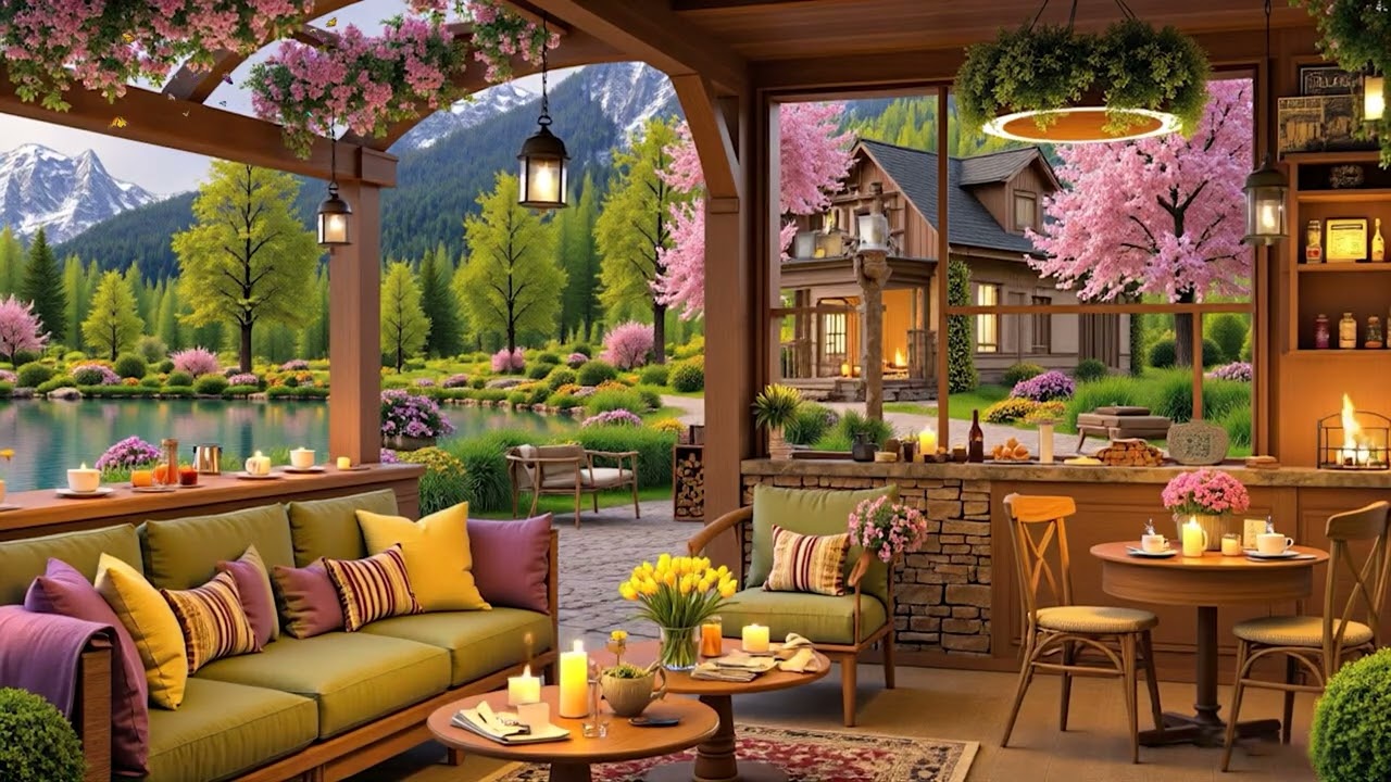 Relaxing Jazz piano Café ☕ Springtime Jazz Music & Cozy Coffee Shop Atmosphere for Stress Relief
