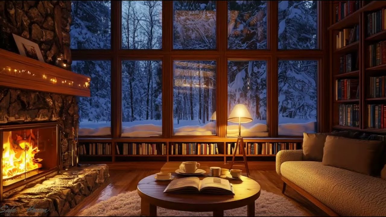 Snow Outside, Warm Inside ❄️🔥 | Rain + Fireplace + Piano Jazz (No Lyrics)