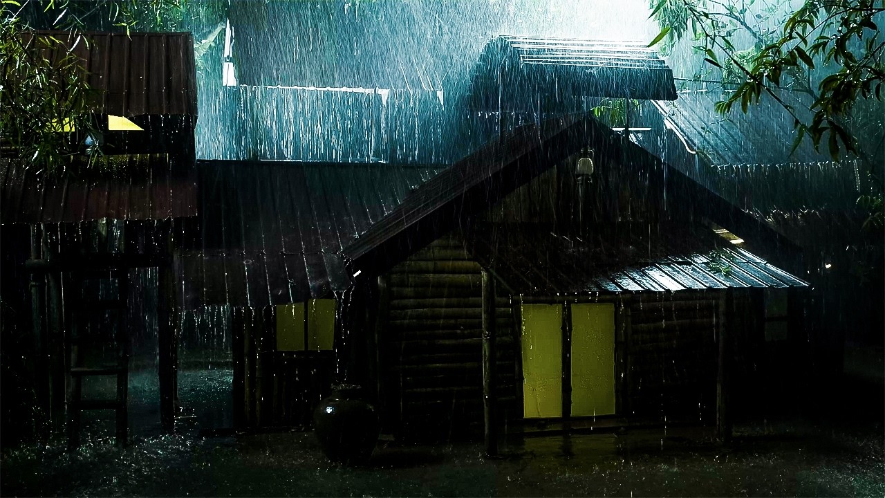 Heavy Rain & Thunder on a Rustic Tin Roof | Cozy Cabin Night for Deep Sleep (No Ads)