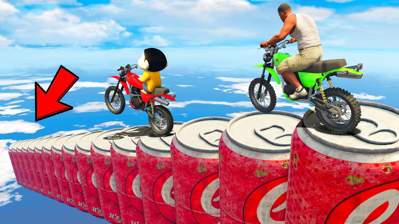 SHINCHAN AND FRANKLIN TRIED THE DOWN STAIRS CANS BRIDGE PARKOUR CHALLENGE GTA 5