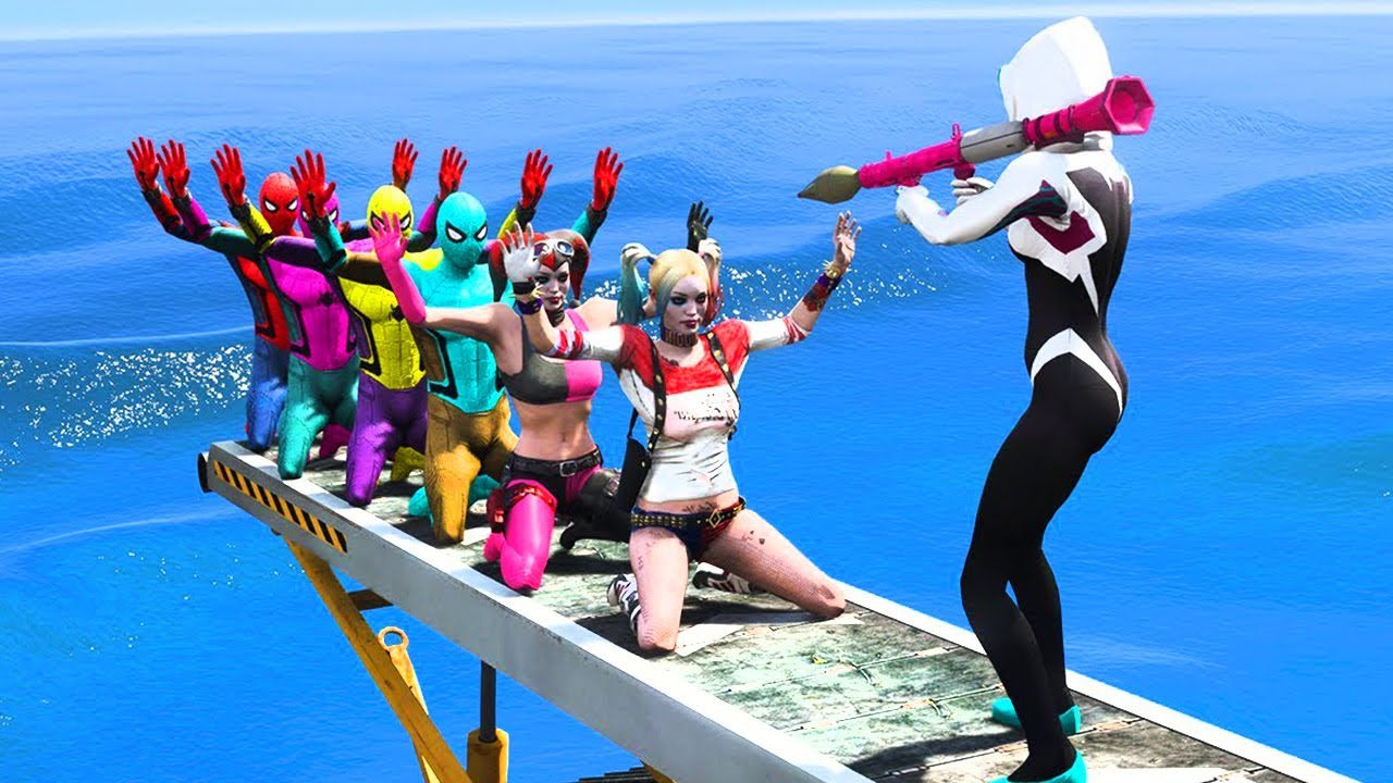 GTA 5 Spider-Gwen vs Harley Quinn Water Ragdolls #27 (Euphoria/Fails | Funny Moments)