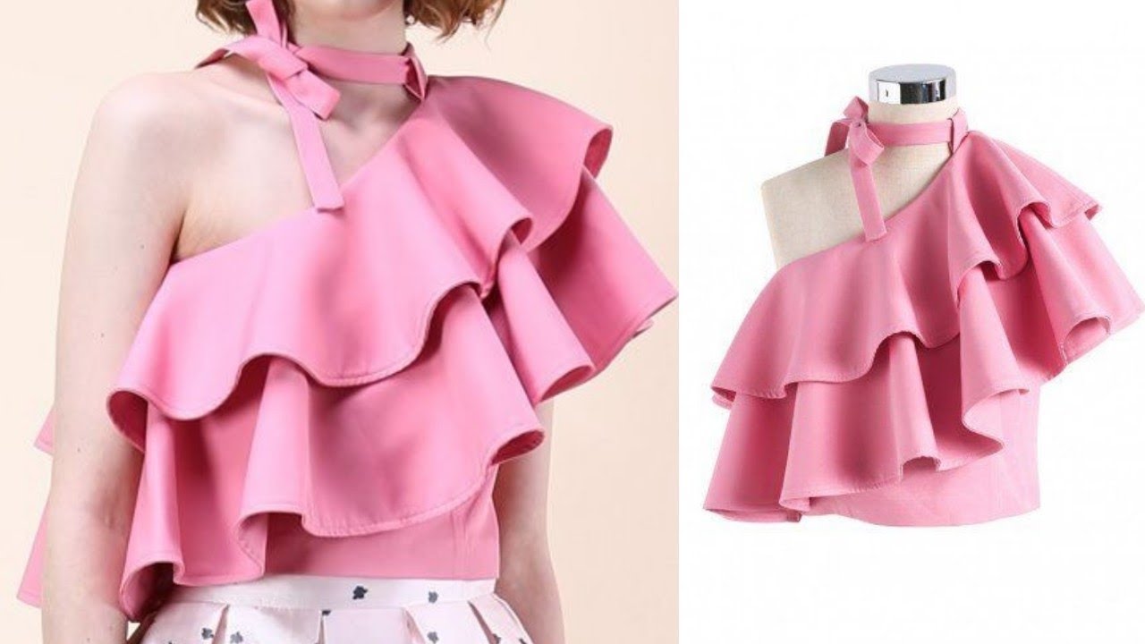 One shoulder ruffle top cutting and stitching,DIY one shoulder ruffle top in hindi 4 to 5 year girl