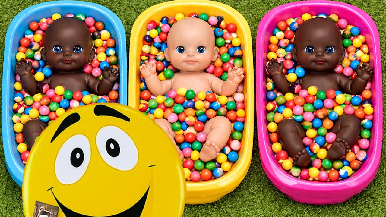 Full of 3 Rainbow BathTubs Candy with M&M's & Magic Slime Cutting Video