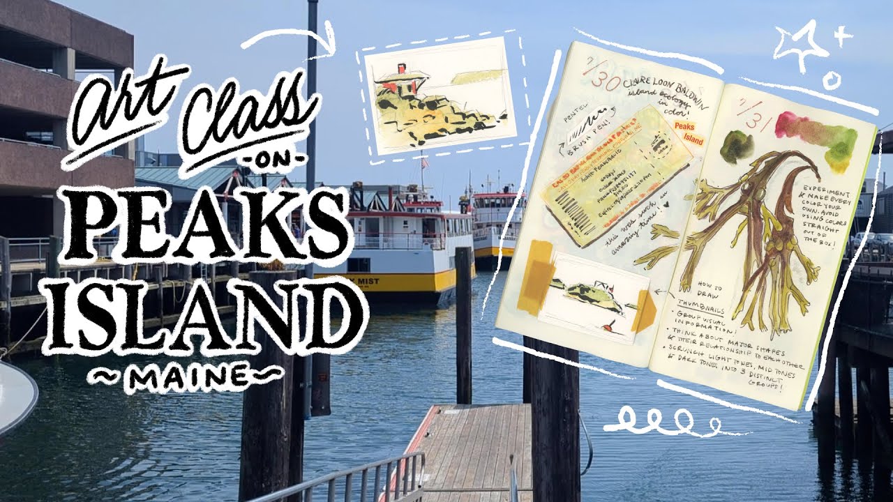 Art Class on Peaks Island Maine! Sketching outside + journal spread in my traveler's notebook