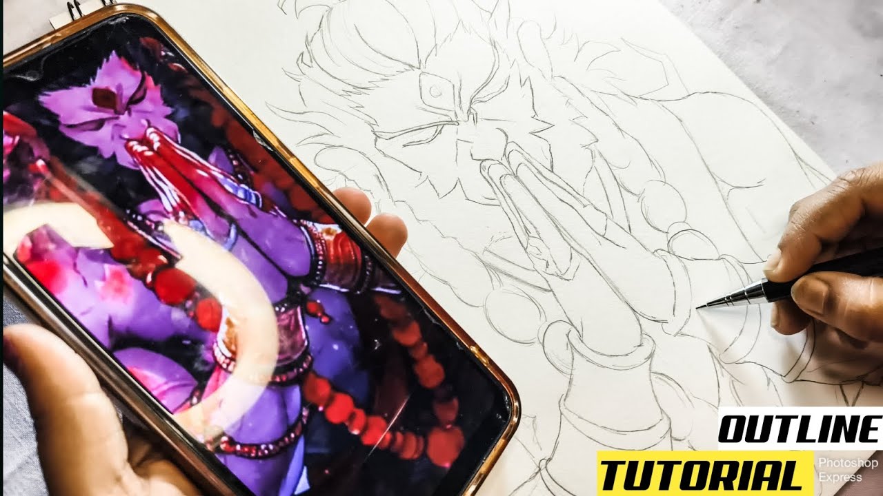Draw With Me - Hanuman Ji Drawing, Outline Tutorial, Step By Step Tutorial 😍