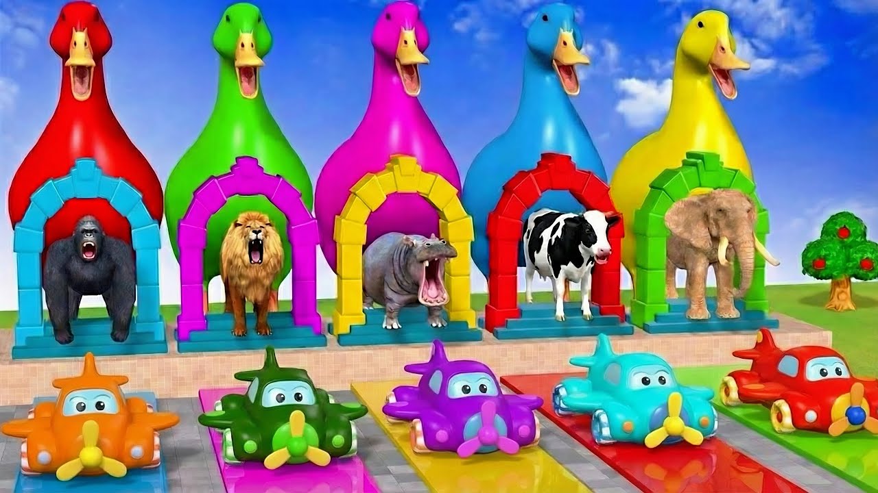 Long Slide Game with Cow Elephant Gorilla Hippopotamus Tiger 3d Animal Game Funny 3d Animals