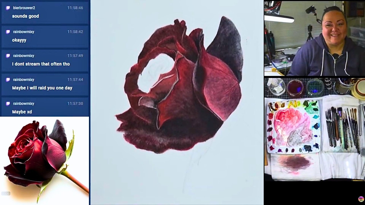 Watercolor Wizardry In-Studio Hang Out - Livestream Real Time Hyper-Realistic Rose Painting