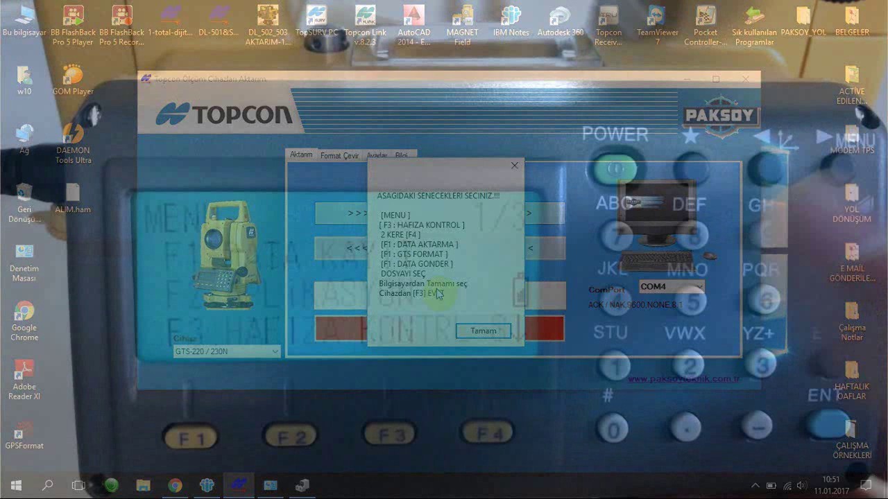 TOPCON DOS MENÜLÜ CİHAZLARDA AKTARIM