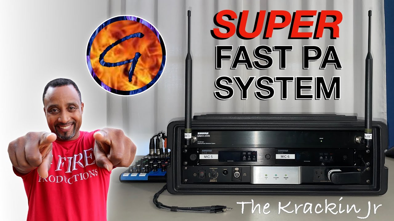 Krackin JR | Super Fast PA System featuring SKB 1SKB-R3S Shallow Rack, Yamaha MG06X, and Shure QLXD