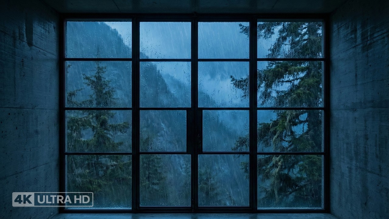 Rainy Night in a Brutalist Bunker | Atmospheric Forest View for Focus & Relaxation