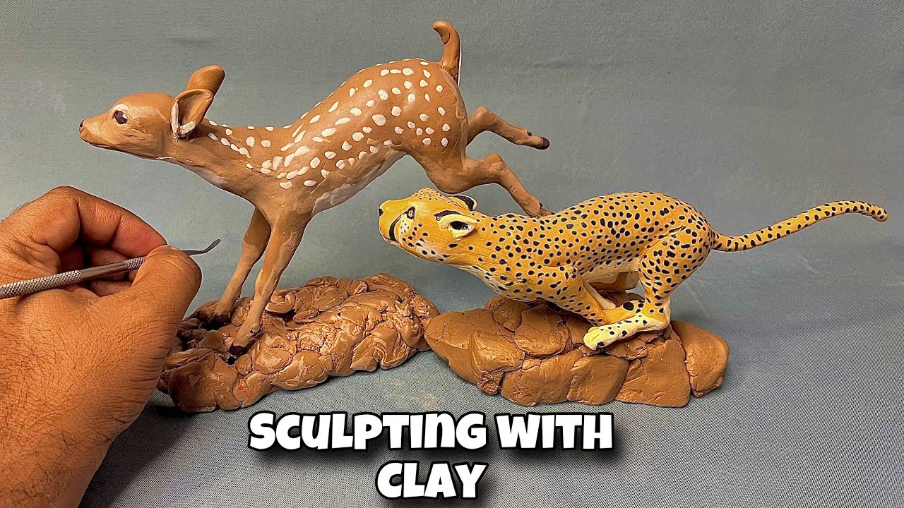 Clay Sculpting: How to make Deer and Cheetah with polymer clay , live wildlife sculptures 