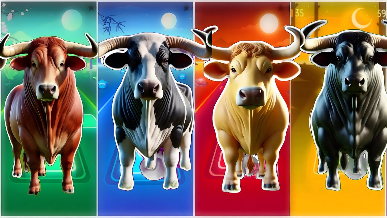 Funny Cow 🐄🆚 Funny Bull 🐂🆚 Funny Buffala 🐂🆚 Funny Bison 🦬|Coffin Dance Remix | Tiles Hop 2025