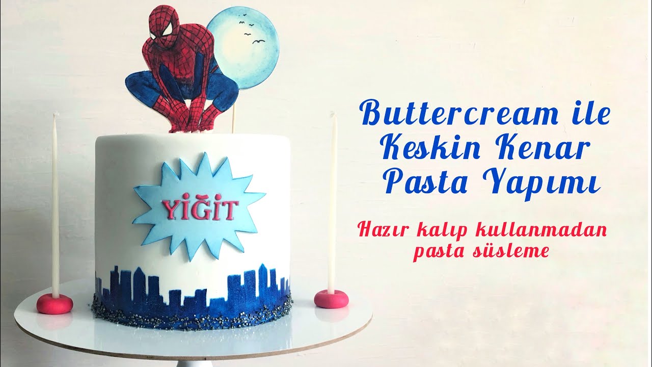 ButterCream ile Keskin Kenar Pasta Nasıl Yapılır? I Şeker Hamuru üzerine El boyaması Topper yapımı