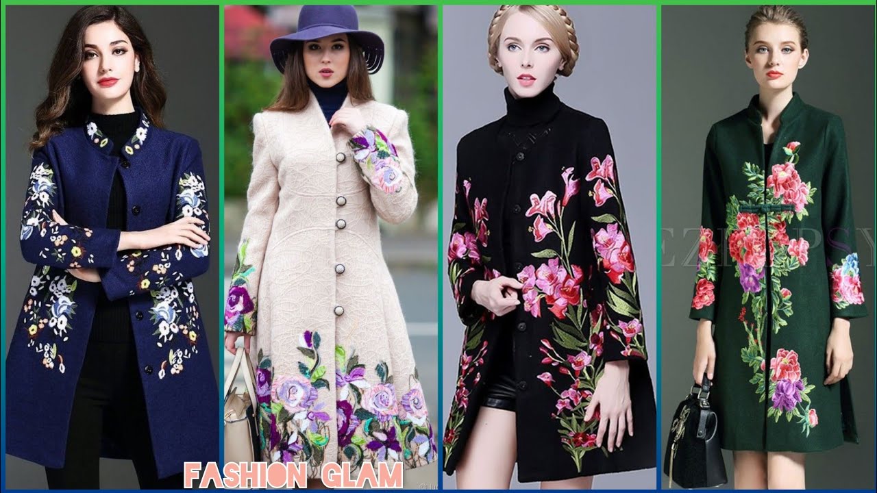 Elegant Women's Formal Wear Fleece & Wool Embroidered Knee Length Trench Coats/Girl's Long Outerwear