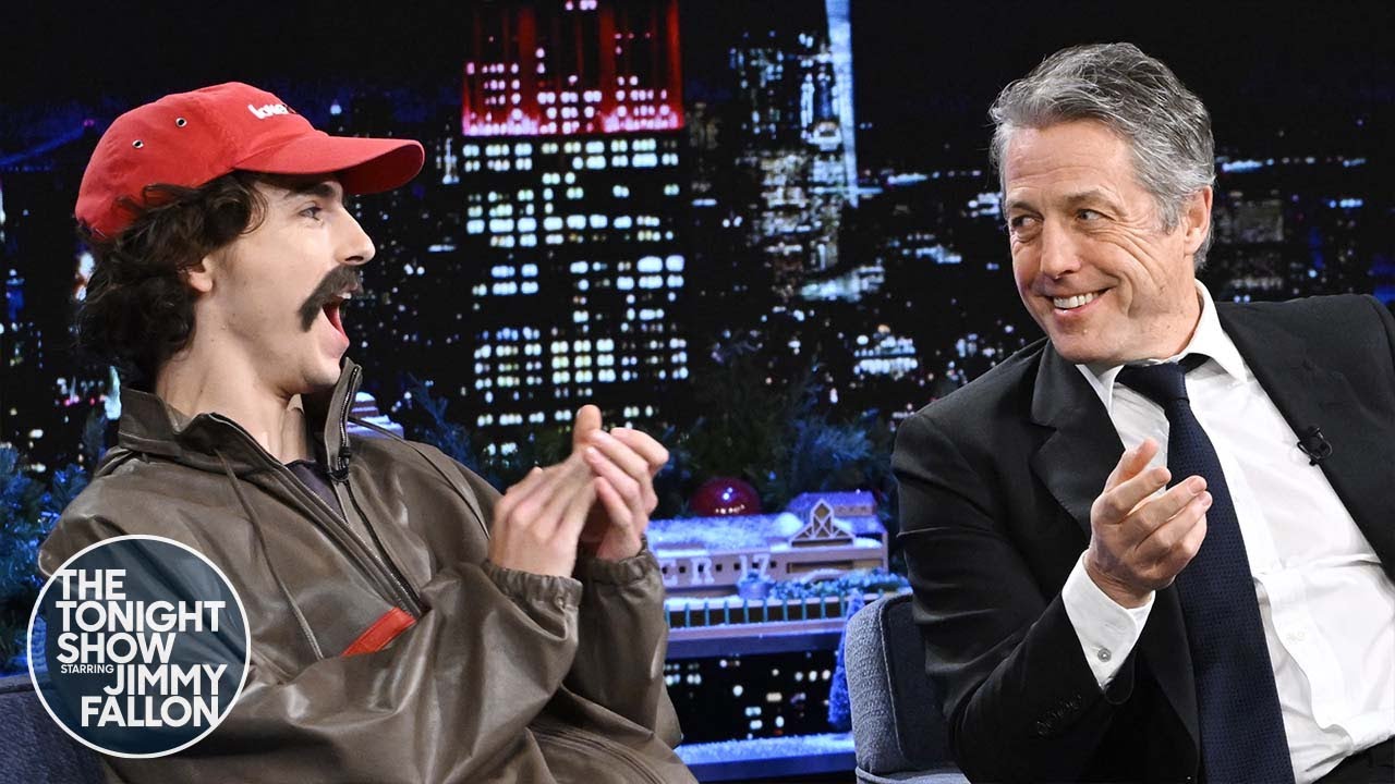 Hugh Grant Gets a Surprise Visit from Wonka Co-Star Timoth&eacute;e Chalamet | The Tonight Show
