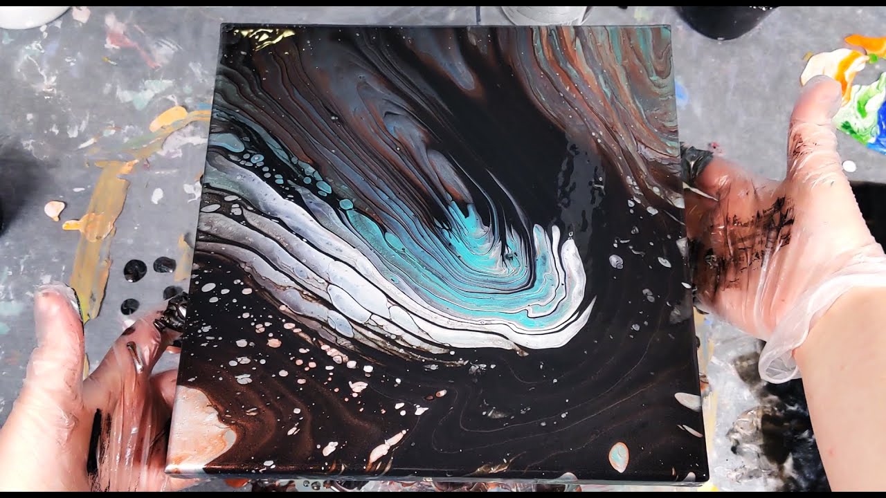 COMET TREE RING POUR - Black Teal & Copper - GenCrafts Paint Pour Sets - Acrylic Pouring With Cells