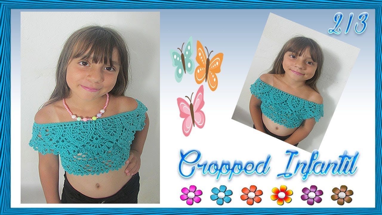 Cropped Infantil de Crochê 2/3 - Cropped ombro a ombro
