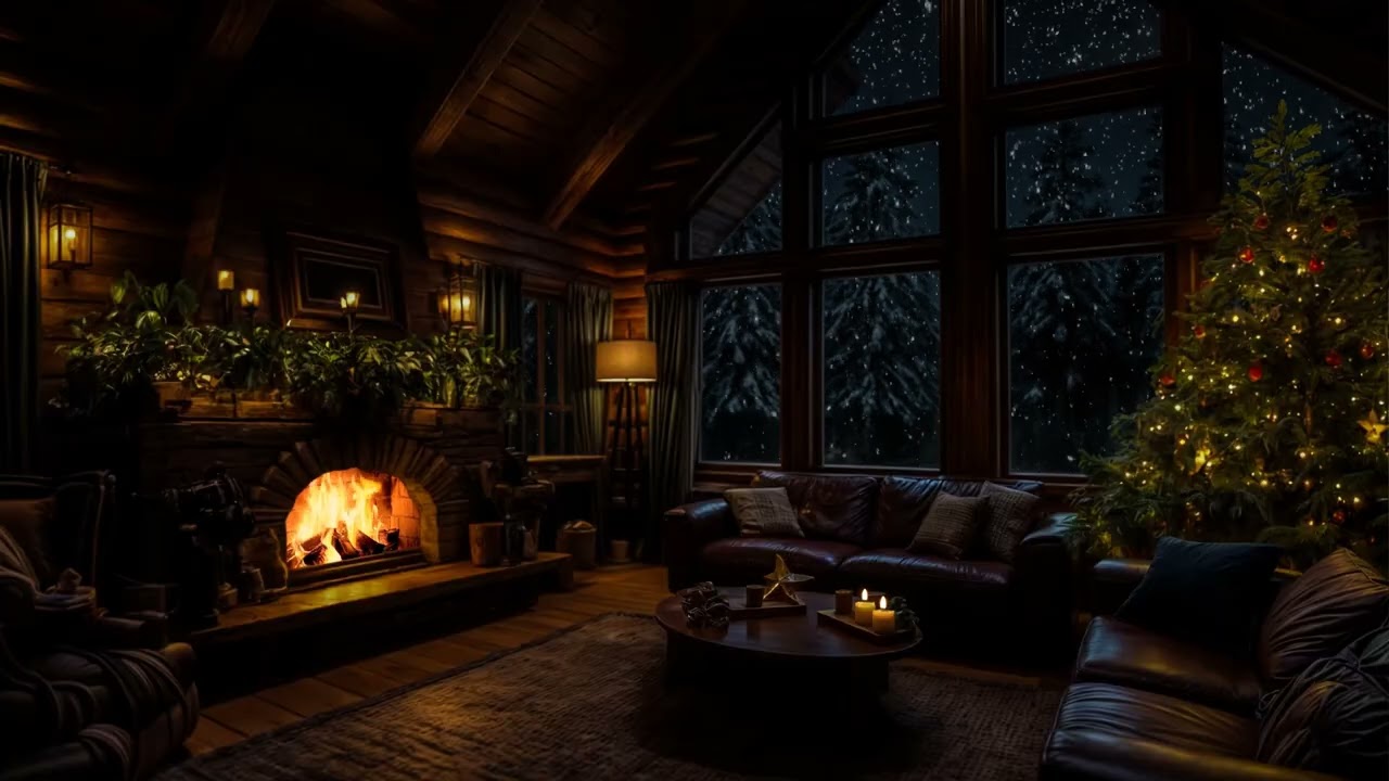 Friedlicher Weihnachts-Rückzugsort❄️ Kaminfeuer & verschneite Winterlandschaft für tiefe Entspannung