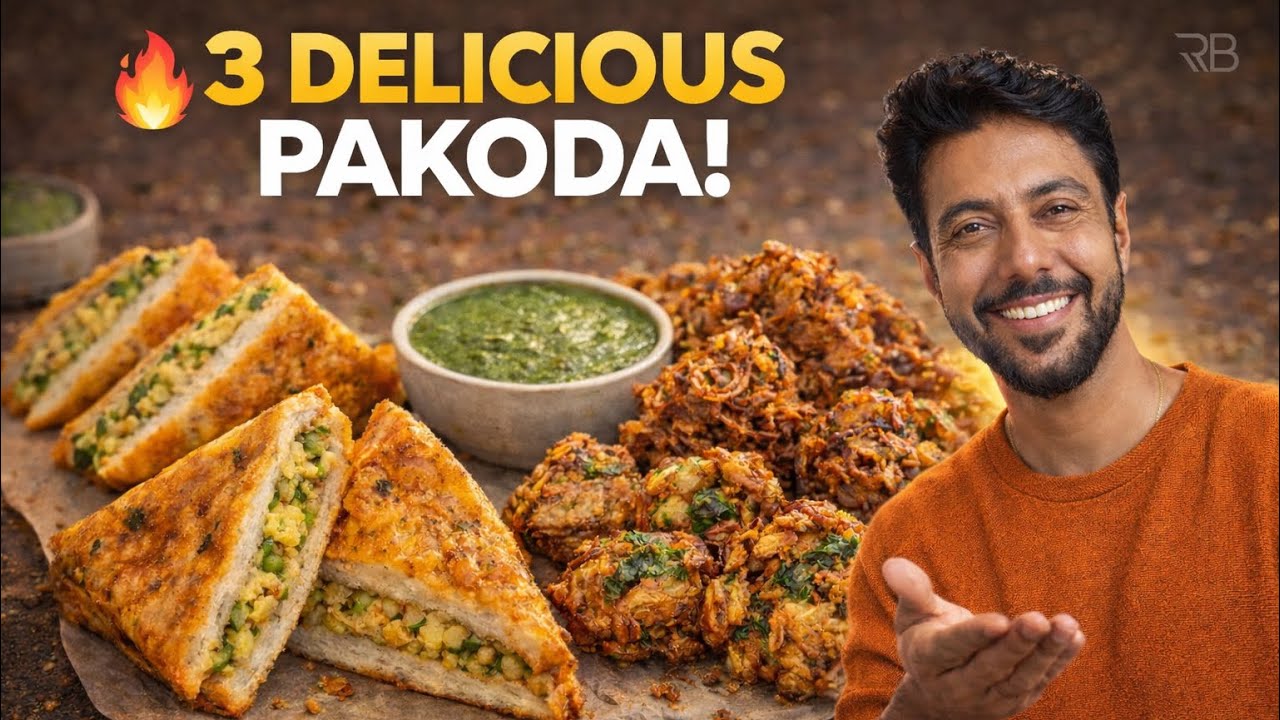 Cripsy Pakoda 3 type | ब्रेड पकौड़े का secret | कांदा भजिया | monsoon sp Palak pakora | Chef Ranveer
