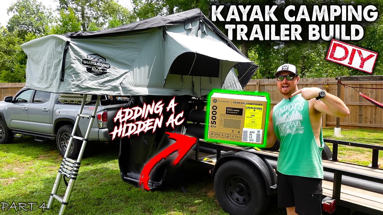 HIDDEN AIR CONDITIONER for the Rooftop Tent, Kayak Camping Trailer Build | Part 4 | DIY | 2021