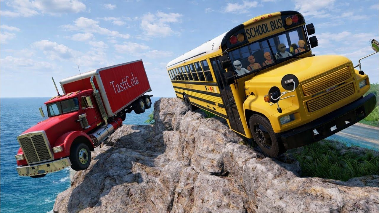 BeamNG.drive | School Bus on Dangerous Cliff Roads | 😱 Extreme Crash Test |#129