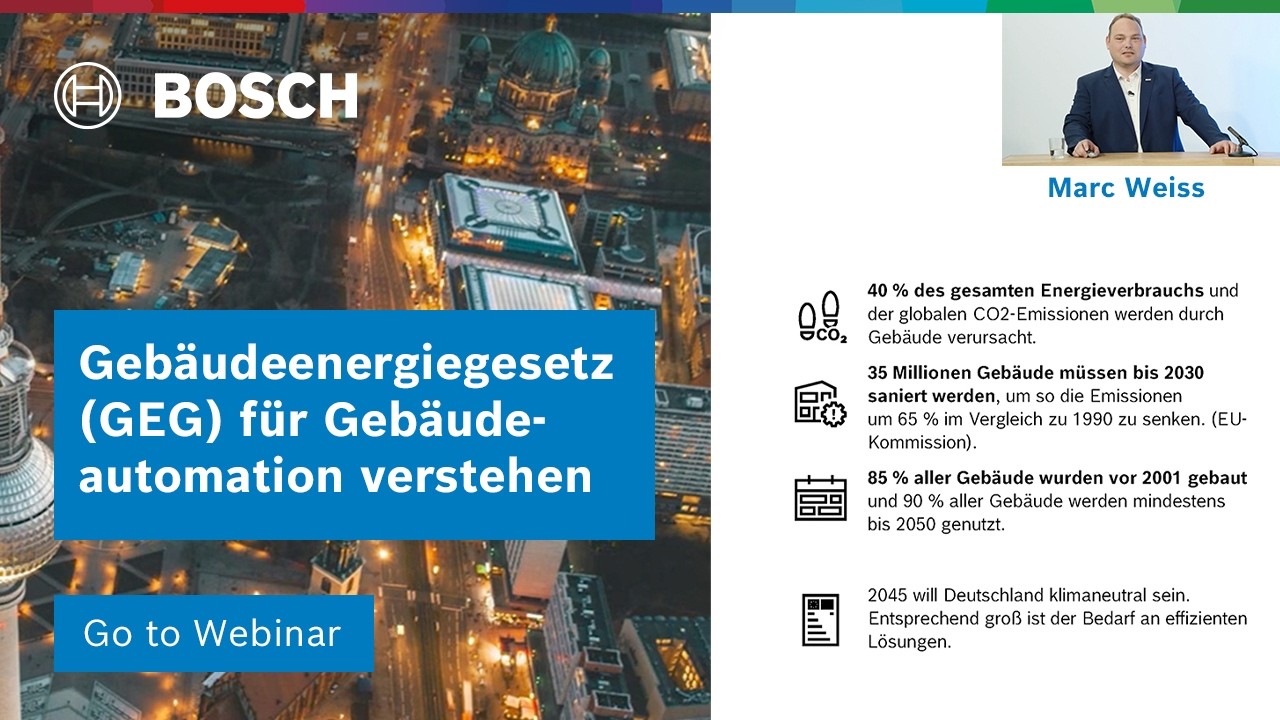 Gebäudeenergiegesetz (GEG) für Gebäudeautomation verstehen [Bosch Business Webinar Klimaneutralität]