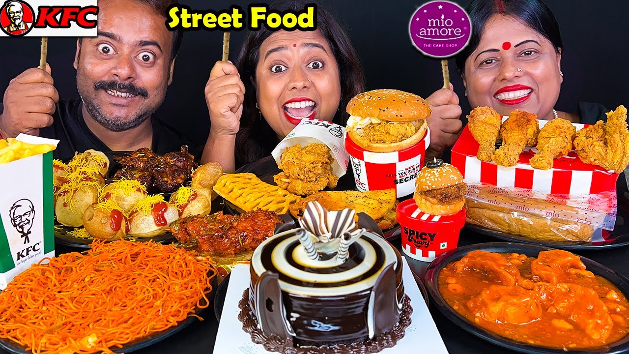 KFC vs Mio Amore vs Street Food Challenge - Pani puri, Noodles, Burger, Drumstick | Funny Challenge
