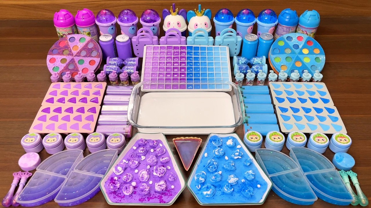 Satisfying slime mixing ASMR &ndash; purple vs blue glossy textures