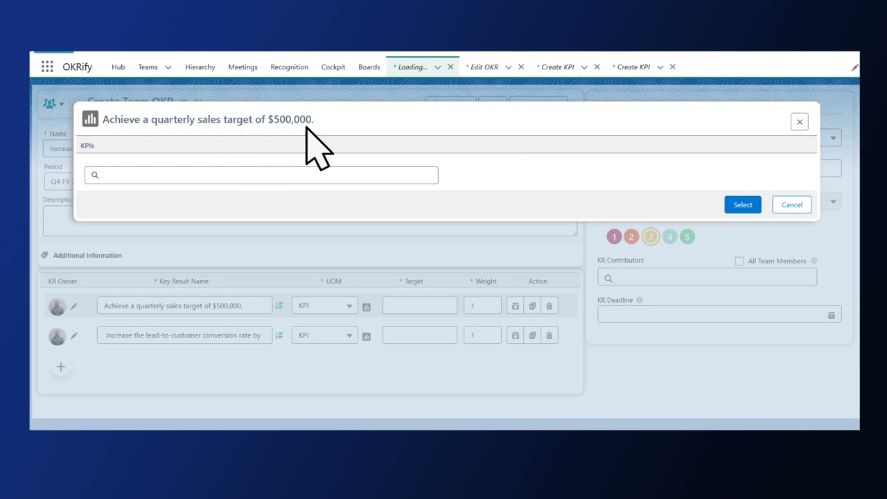 Creating KPI UOM Type Key Result