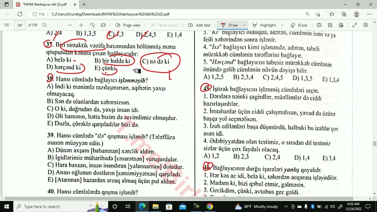 Bağlayıcı test üzərindən izah. Müəllim Elnur Mehdili 051 785 15 25.