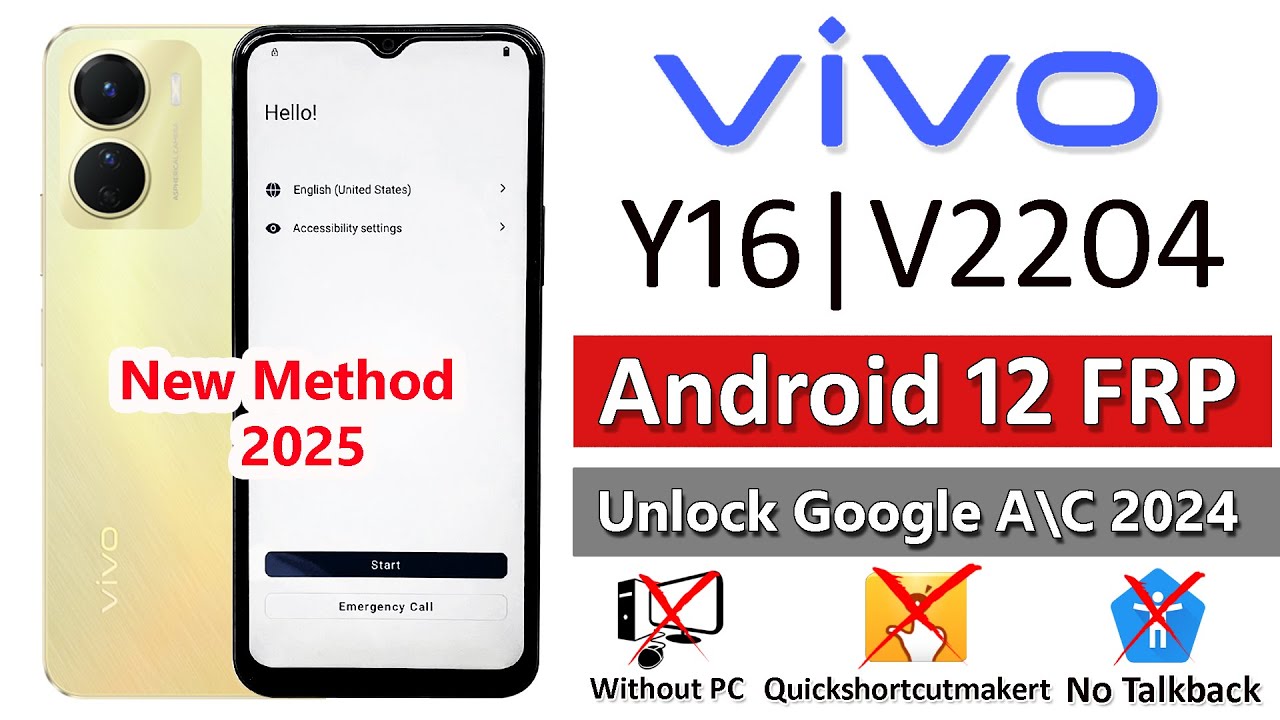 Vivo Y16 Android 12 Frp Bypass/Unlock Google Account Lock Without Pc✅ Vivo Y16 Google Account Remove