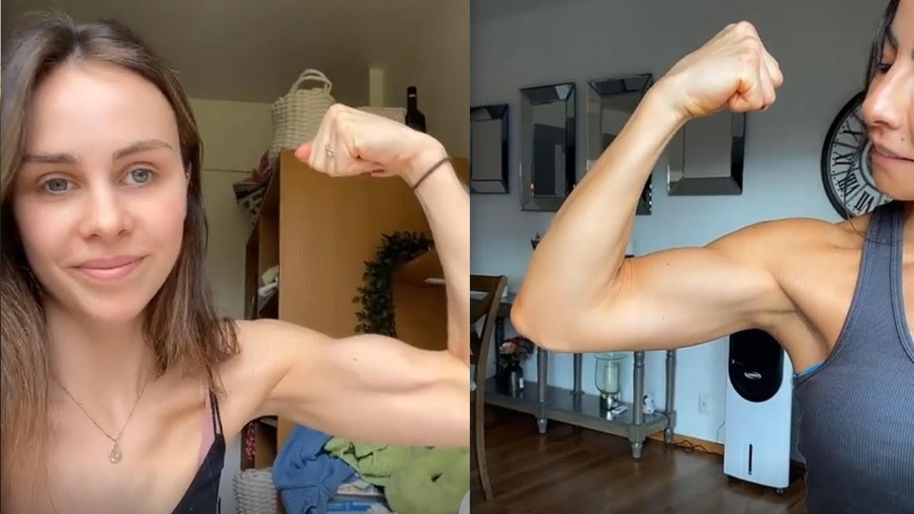 NATURAL GIRLS FLEXING THEIR BICEPS AND ARM WRESTLING