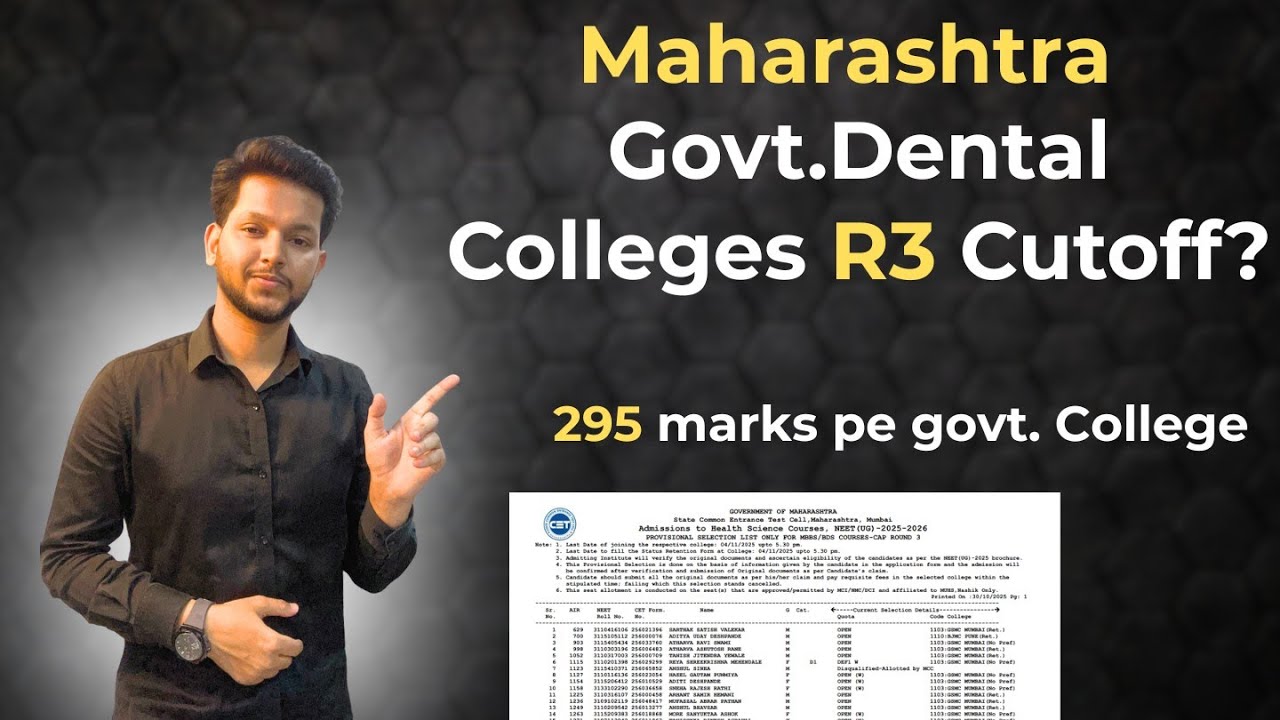 Lowest Cutoff for BDS Govt Colleges in R3 Maharashtra