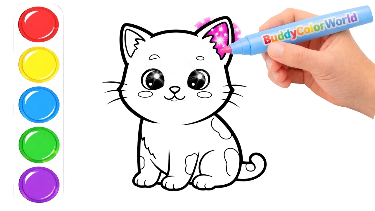 How to Color a Cute Sitting Cat 🐱 | Coloring for Kids