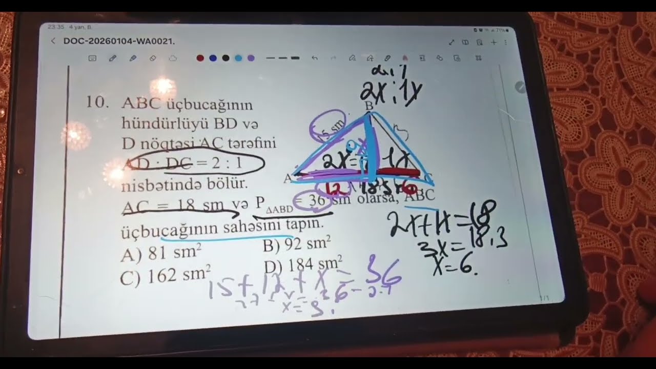 Üçbücaqlarla bağlı nümunə sual.📚