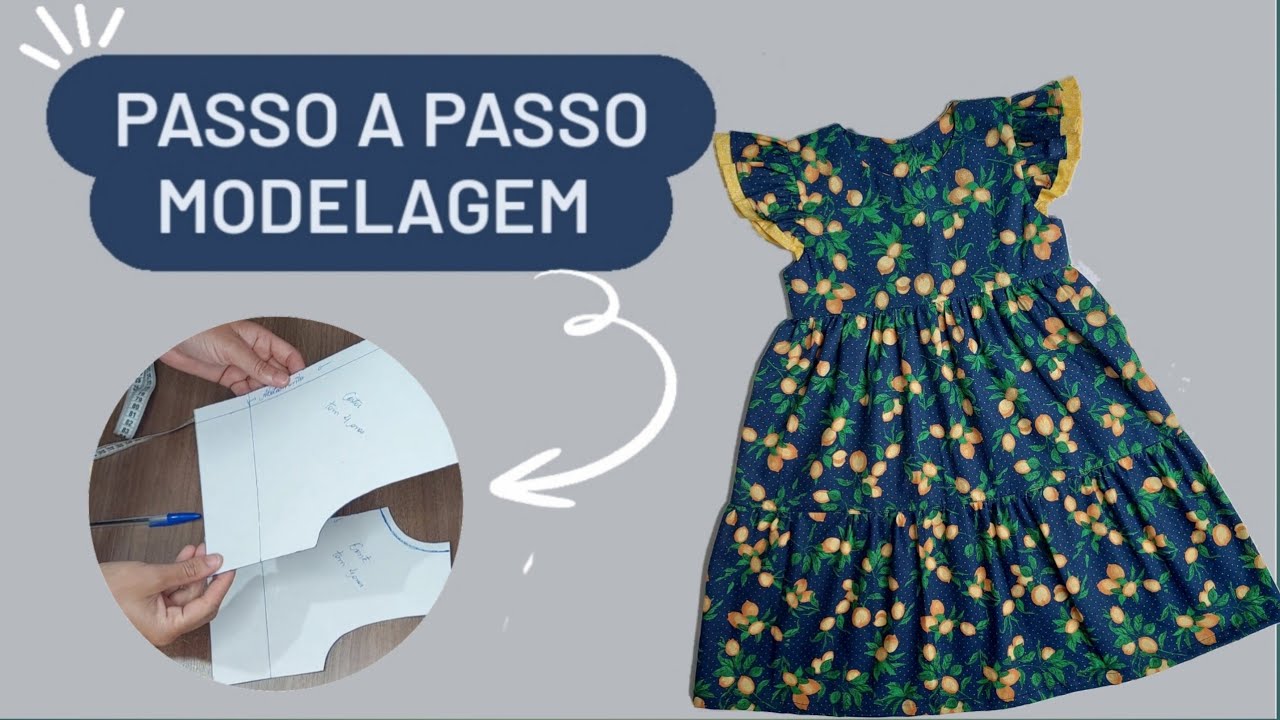 COMO FAZER A MODELAGEM VESTIDO INFANTIL COM PALA MENOR E FRANZIDO NA BARRA #vestidoinfantil #costura