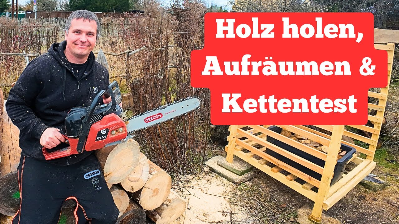 Sägeplatz aufräumen - Stammholz holen und neue Kette testen