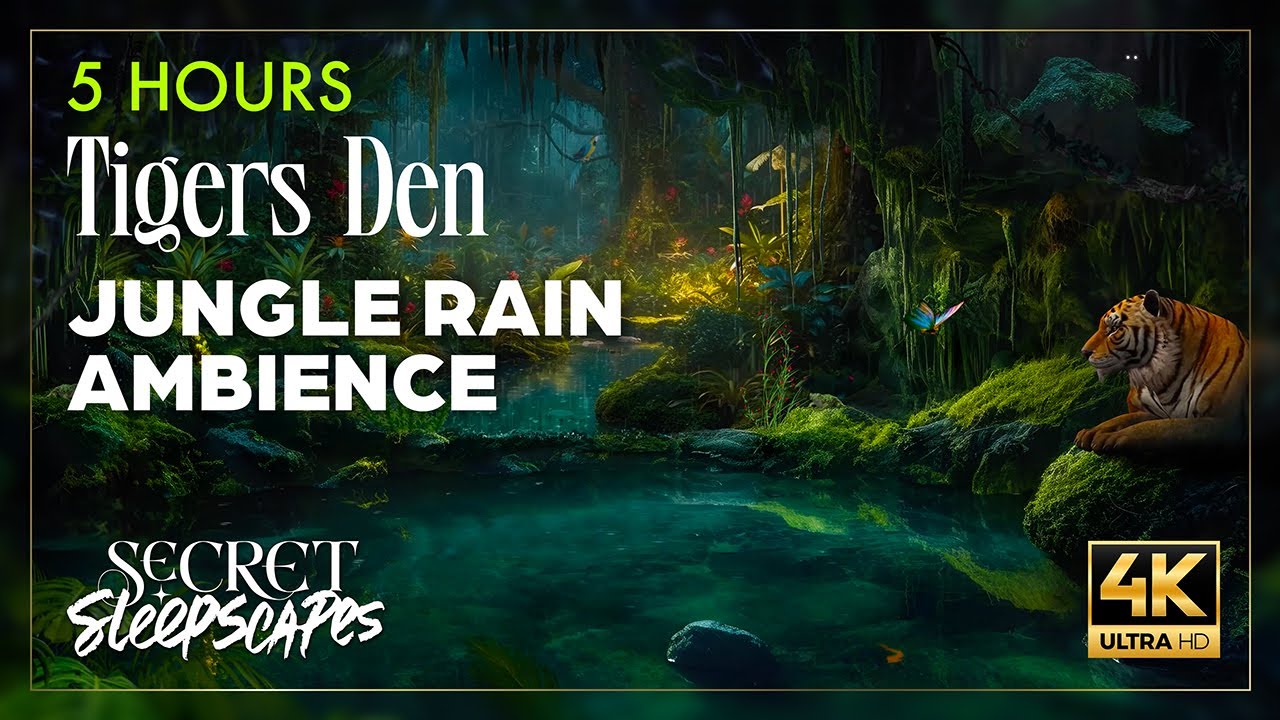 Sleep in the Tigers Den - Rainy Jungle Ambience | RELAX, FOCUS, SLEEP | 5hrs | 4k