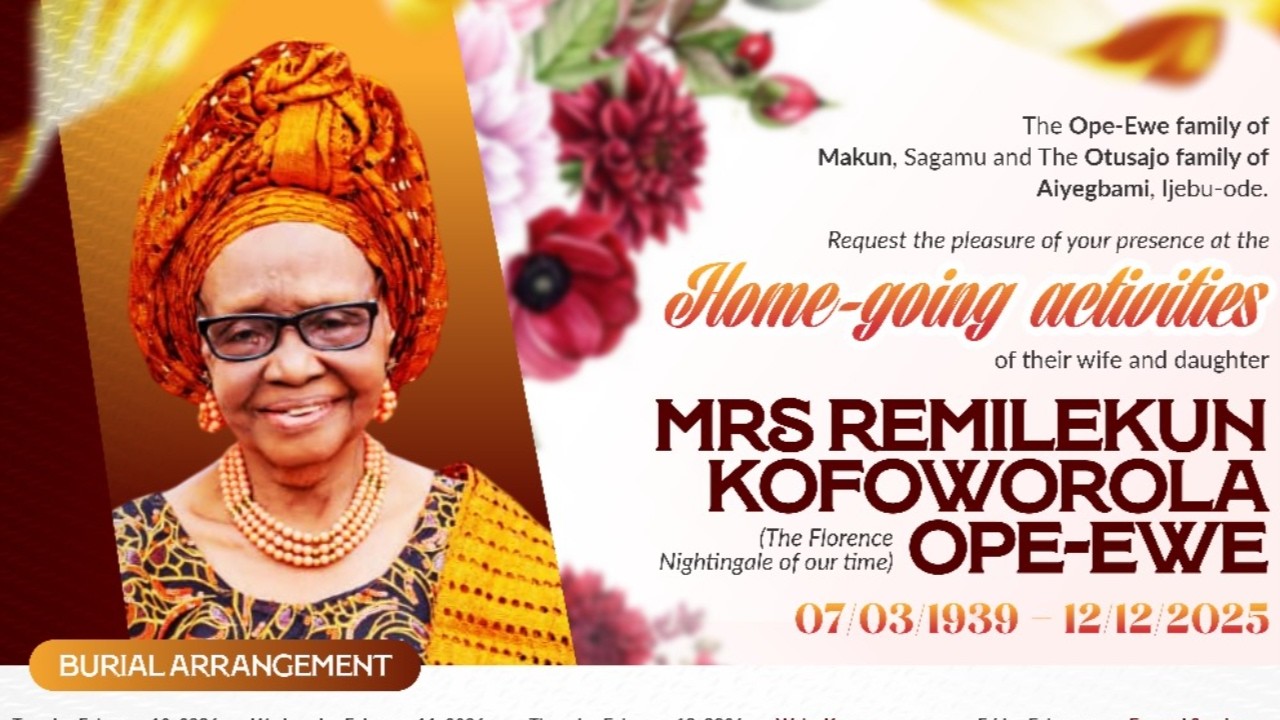 SERVICE OF SONGS IN HONOR OF MRS REMILEKUN KOFOWOROLA OPE-EWE