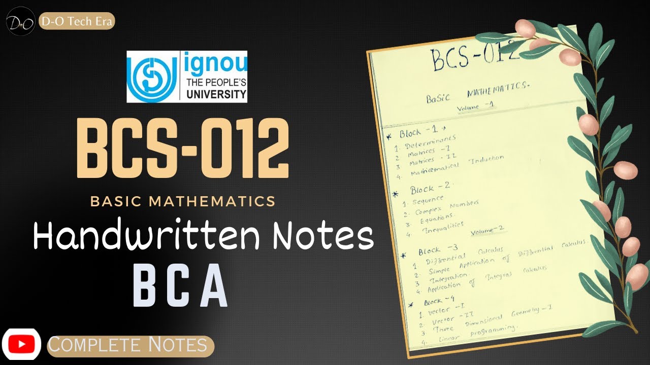 BCS-12  Handwritten  Notes PDF | Basic Mathematics | #ignou first semester #bca |  @DOTechEra