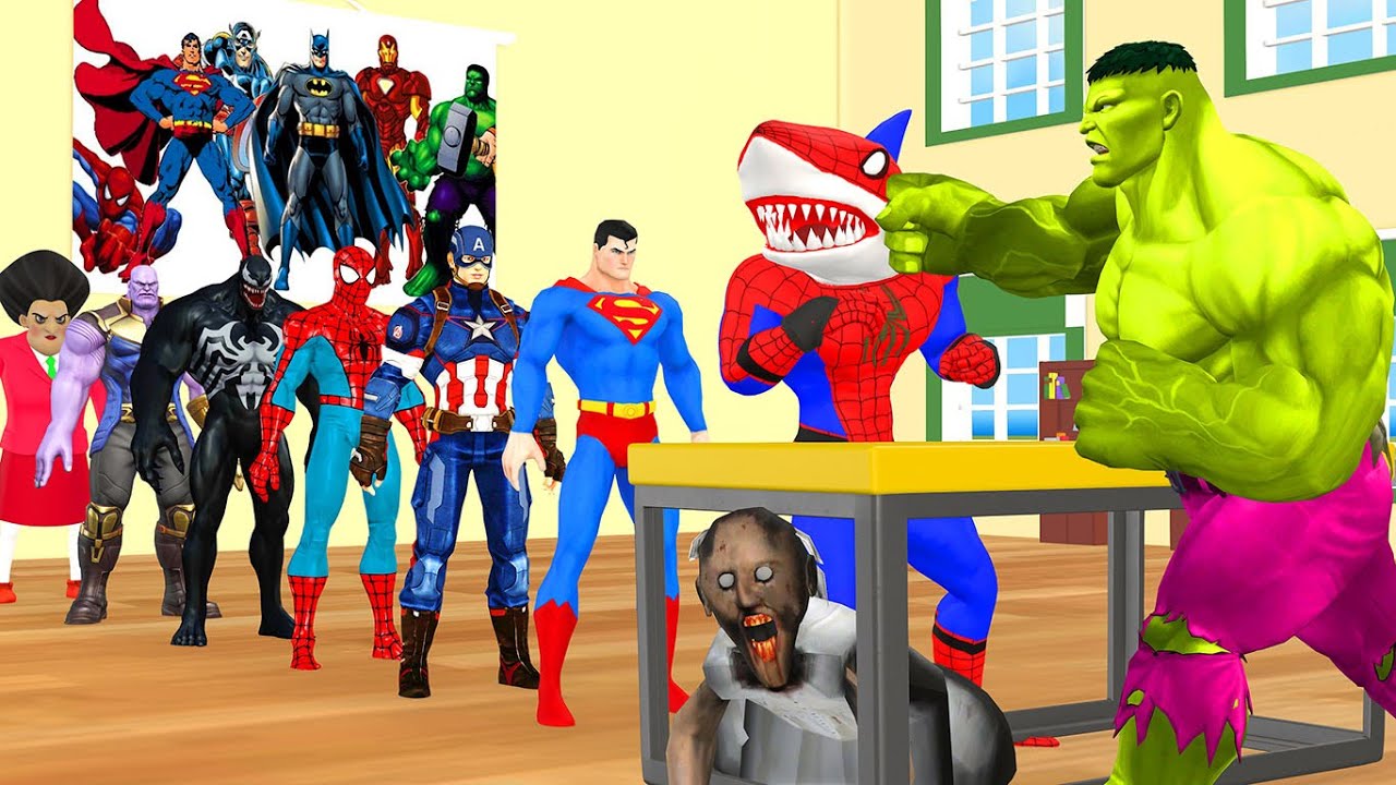 Game Playing Spider-Man with slap Challenge hulk vs Shark spiderman vs venom vs scary teacher