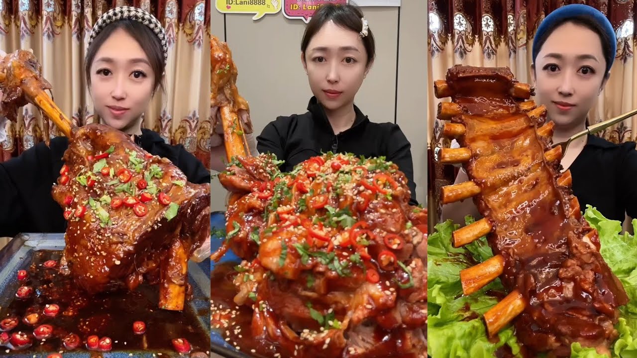 Mukbang Challenge Eat braised pork belly boil leg belly rib belly #mukbang #yummy #delicious 